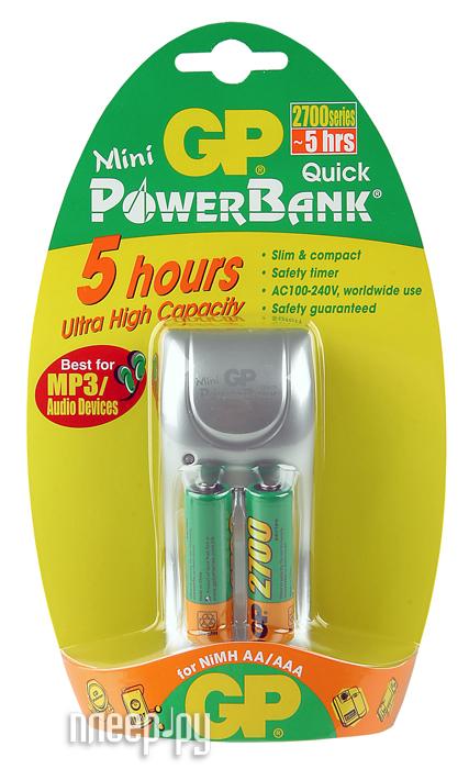 Фотография Зарядное устройство GP PowerBank Mini Quick + 2 ак. AA 2700 mAh (PB25GS270-U2 Фото Зарядное устройство GP PowerBank Mini Quick + 2 ак. AA 2700 mAh (PB25GS270-U2