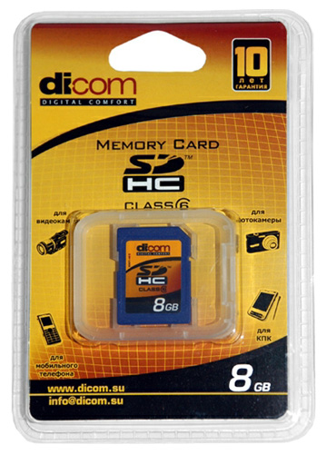 Фотография Карта памяти 8Gb - Dicom High-Capacity Class 6 - Secure Digital Фото Карта памяти 8Gb - Dicom High-Capacity Class 6 - Secure Digital