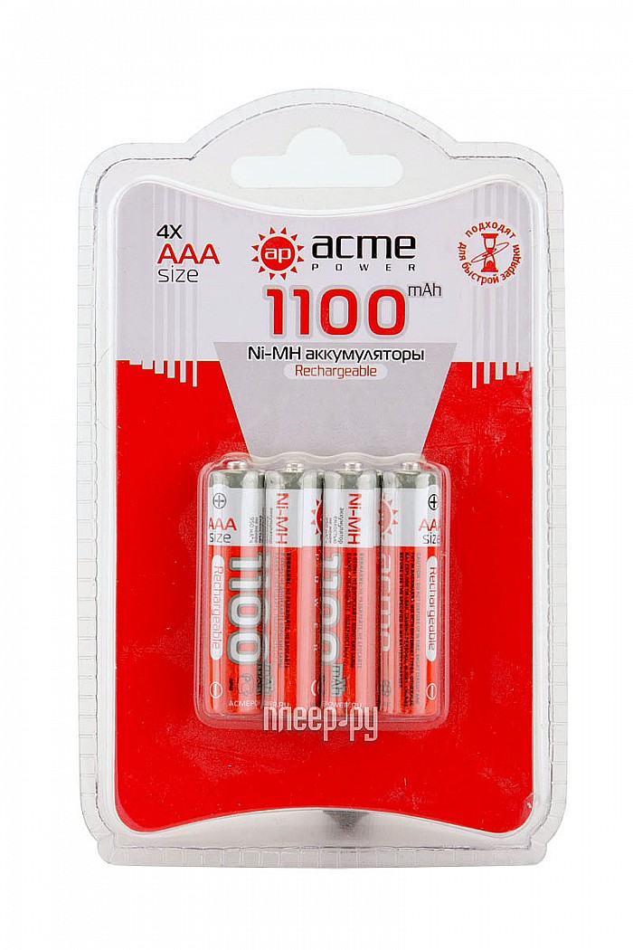 Фотография Аккумулятор AAA - AcmePower R03 1100 mAh Ni-MH (4 штуки Фото Аккумулятор AAA - AcmePower R03 1100 mAh Ni-MH (4 штуки