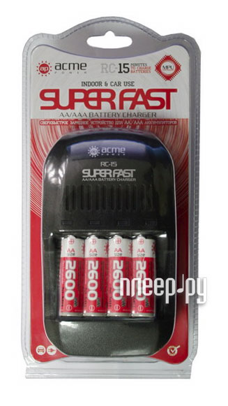 Фотография Зарядное устройство AcmePower AP RC-15 + 4 ак. AA 2700 mAh Фото Зарядное устройство AcmePower AP RC-15 + 4 ак. AA 2700 mAh